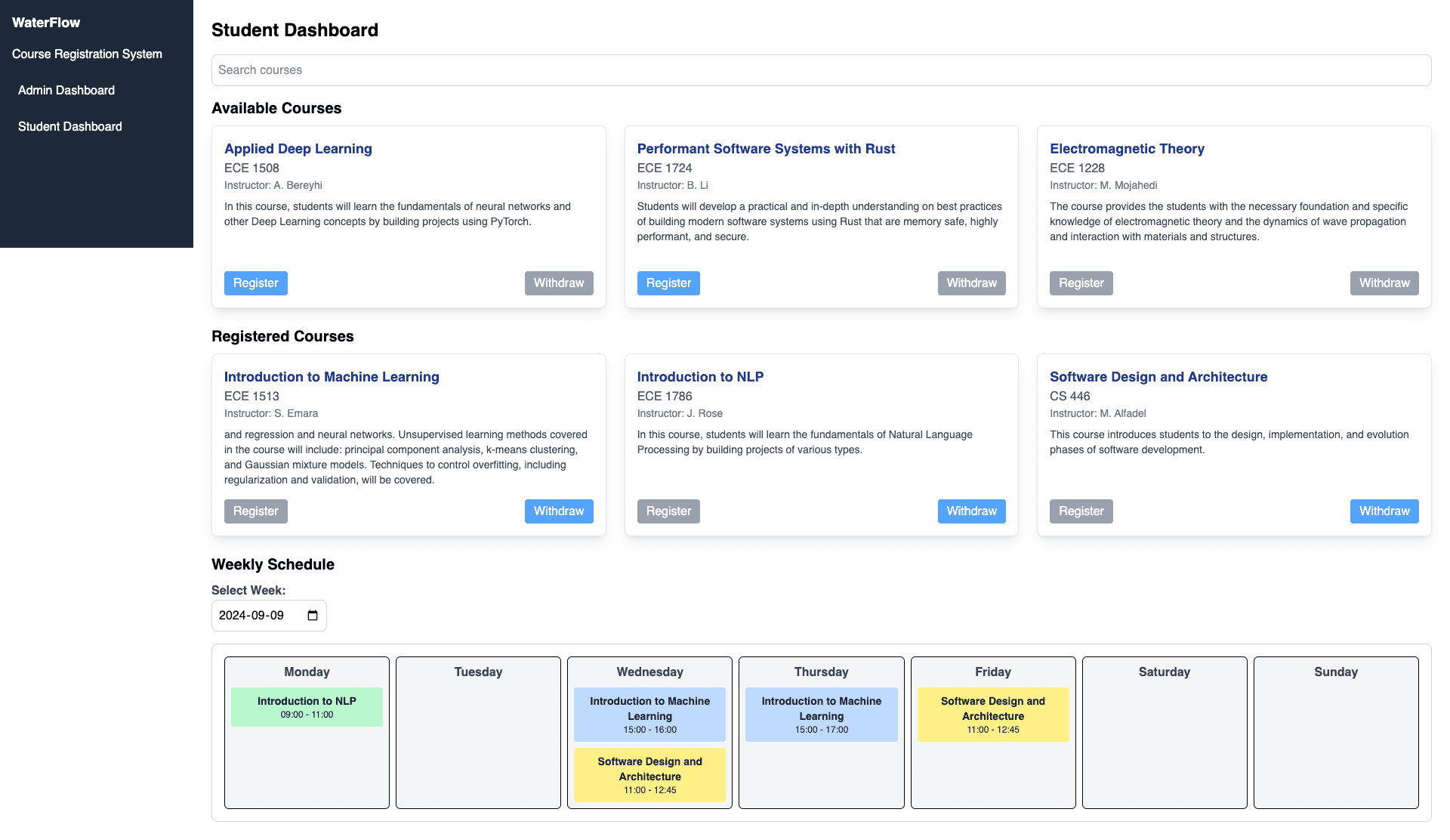 WaterFlow Student Dashboard